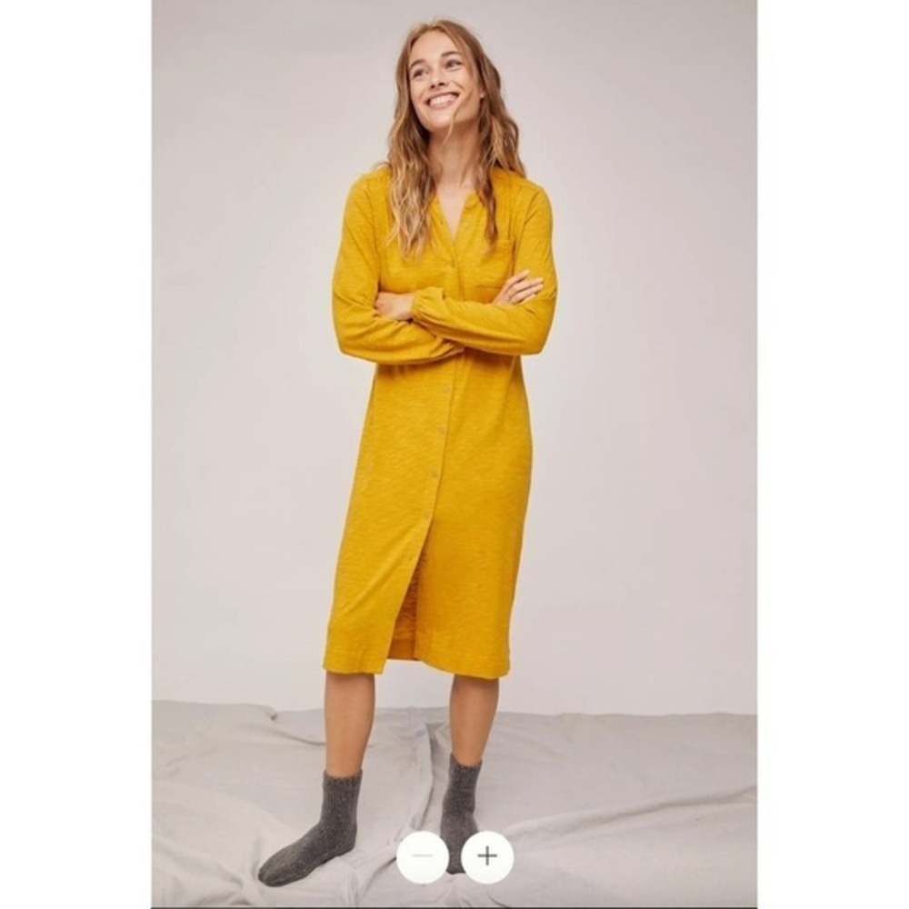 Anthropologie Saturday Sunday Delfina Midi Shirtdress M Yellow 100% Cotton Boho